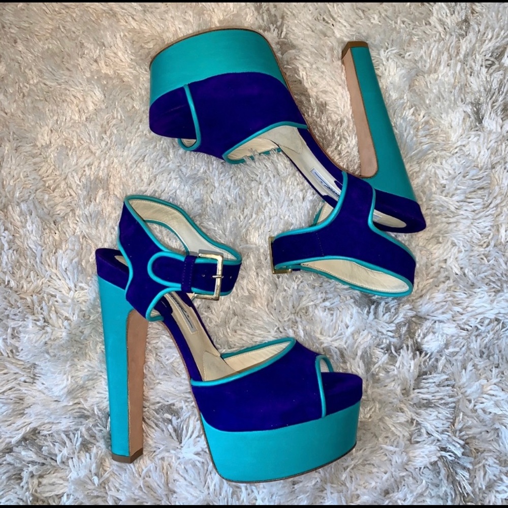 Brian Atwood Color Block Suede Platform Heels Blue - image 1